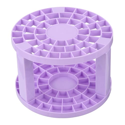 PATIKIL 1pcs Purple Modern Round Paint Brush Holder 49 Holes Plastic Storage Desk Stand for Artist Makeup Stationery