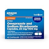 Amazon Basic Care Omeprazole and Sodium Bicarbonate Capsules, 20 mg/1100 mg, 24-Hour Frequent Heartburn Medicine, Acid Reducer Pills, 42 Count