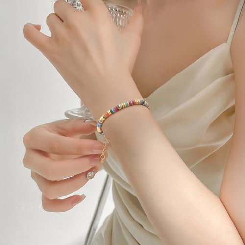 Adjustable Stackable Beaded Bracelets for Women Teen Girls Stainless Steel Natural Stone Waterproof Handmade Gold Colorful Link Bracelets for Mother Daughter Auntie Best Friends Sister2