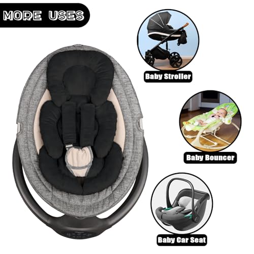 Image of GFU Infant Car Seat Insert Head and Body Support, Reversible Newborn Insert for Carseat with Strap Pads, Soft Stroller Cushion Pillow Insert for Boys and Girls, Fits for Stroller, Swing, Black