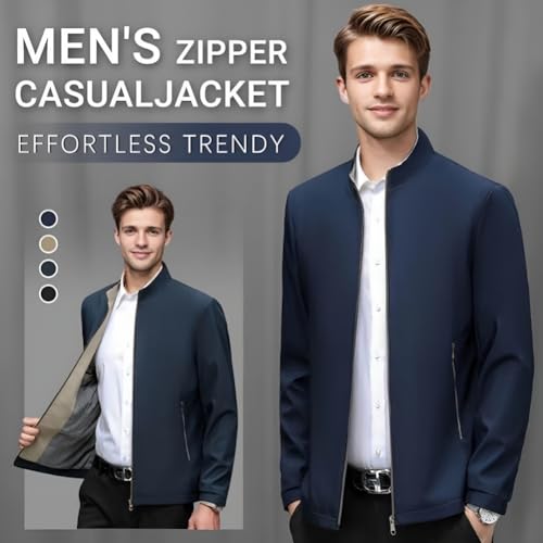 Separatelypm Men's Jacket, Standing Collar Business Casual Zipper Jacket, Slim Fit Lightweight Outdoor Travel Work Blazer2