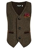 PaulJones Jungen Slim Fit Anzugweste Hochzeit Party Waistcoat Freizeit Abendessen Sakkos Braun 6Y