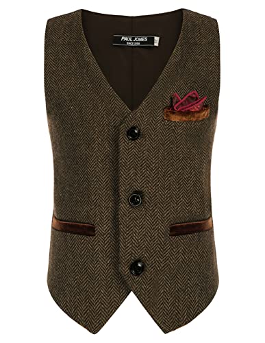 PaulJones Weihnachten Gothic Anzugweste Elegant Mit Trägern Blazer Jungen V-Ausschnitt Weste Braun 7Y Cover