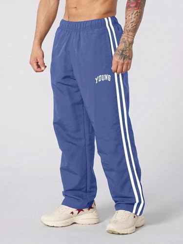 ZAFUL Men's Side Stripe Sweatpants Baggy Elastic Waisted Straight Leg Casual Pants Contrast Trousers3