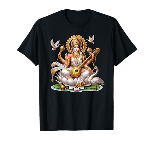 Saraswati sur Lotus : déesse de la sagesse, de la pureté et des arts T-Shirt