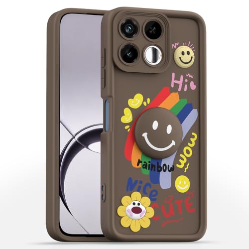 Image of Pikkme Back Cover for Realme 16T 5G | Soft Silicone| Cute Rainbow Smile & 3D Cartoon Flower Design | Shockproof Raised Camera Protection Bumper Case (Brown)