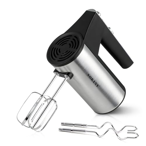 SOKANY 5 Speeds Hand Mixer 300W Electric Lightweight Egg Beater Handheld Food and Cake Mixer with Extra Long Beaters Dough Hooks Whisk