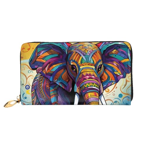 Colorful Elephant Women Wallets Leather Zip Around Clutch Purses Waterproof Credit Card Holder With Phone Holder Ladies Travel Coin Purse