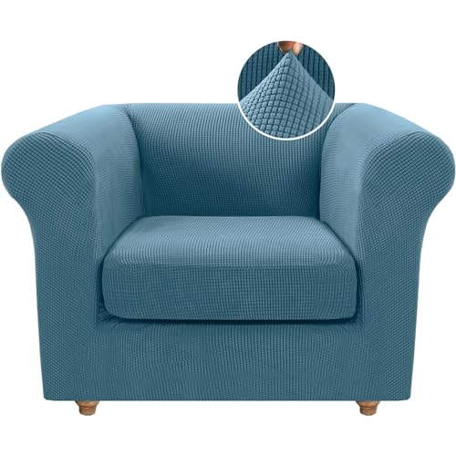 BXFUL Stretch Chesterfield Sofa Cover with Separate Cushion Covers for Living Room Soft Non-Slip Sofa Slipcover Furniture Protector for Dogs Feature Thick Jacquard Fabric (Chair,Dusty Blue)