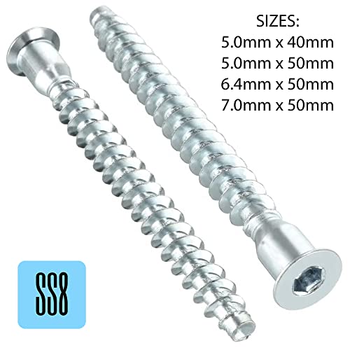 Confirmat Screws (Pack of 50) Hex Socket Steel Allen Flat Head Wood Chipboard Flat Pack Furniture Zinc 7.0 x 50mm - Image 2