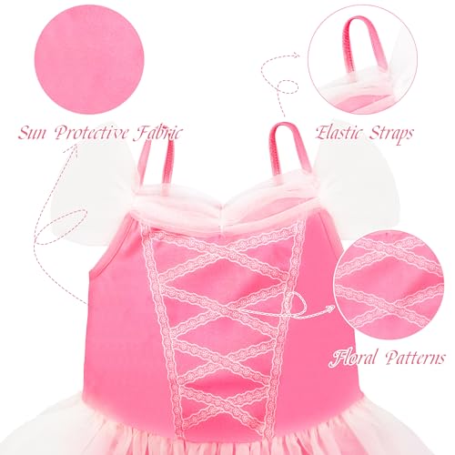 3-7Y Girls Princess Swimsuit, Toddlers Bathing Suit 1 Piece Swimwear Aurora UPF 50+ Swimming Suit with Skirt for Toddler4