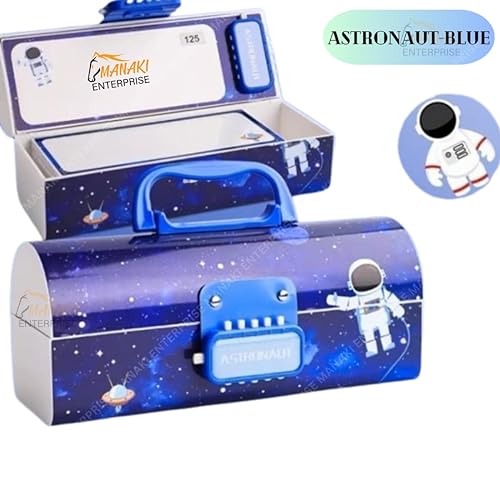 Image of New Cartoon Theme Pencil Box with Push Pull Eraser Set for Kids | Suitcase Style Password Lock Stationery Organizer | School Supplies Gift Combo for Boys & Girls (Astron-Blue APB Penchil Box)