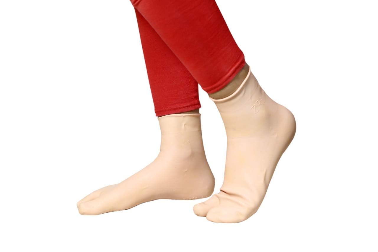 waterproof Rubber Socks, Anti Crack Gel Heel Ankle Length And Foot Protector Moisturizing Socks for Foot Care,Pain Relief for Men And Women(1 PAIR)(SKIN BROWN) (SMALL)-image-43