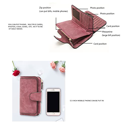 Women Wallet, Women Long Wallet Leather Large Capacity Coin Purse Credit Card Holder Wallets for Man and Woman (Wine red)4