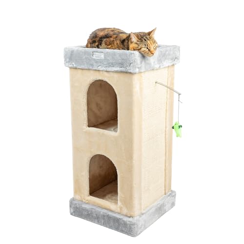 Casa para gato 2 pisos en madera beige miniatura 1