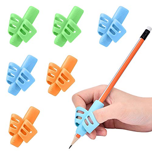 Yuccer 6 Pièces Grip Crayon Enfants Guide Doigt Enfant Stylo Aide Ecriture Grip Support Ecriture Papeterie Cadeau d'anniversaire Fille Garçon (vert, orange, bleu)