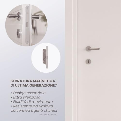 Puerta batiente de interior de madera maciza | Puerta a ras de pared | Materiales de alta calidad | Fabricado en Italia | Acabado: FANCY BLANCO (Apertura hacia la derecha,