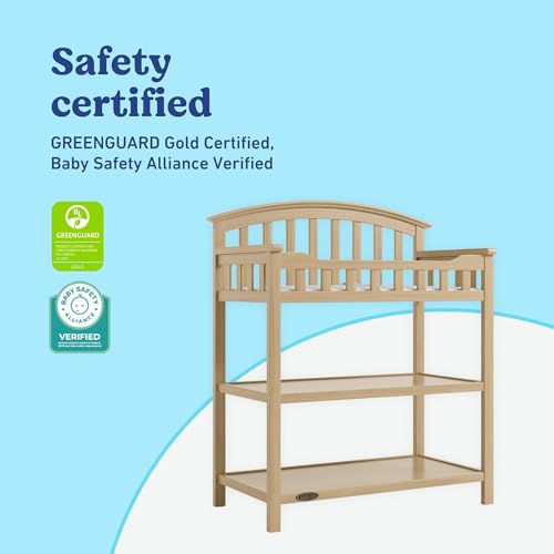 Image of Graco Changing Table with Water-Resistant Changing Pad (Driftwood) - GREENGUARD Gold Certified, Multi Storage Nursery Baby Changing Table