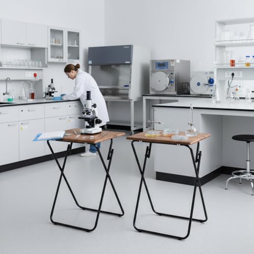 HOMYLIN Juego de 2 mesas de laboratorio   MDF con superficie de PVC, resistente y fácil de limpiar, ideal para estaciones de trabajo de laboratorio, color marrón