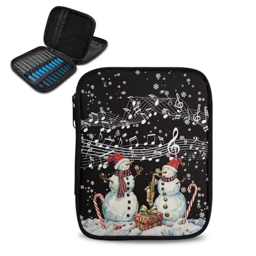 Wiryuouvt Snowman Crochet Needle Holder Case Music Note Knitting Shelf Tool Box for Christmas Travel Storage Bag Suitable for Travelling Outings Work Women Gifts Winter Holiday