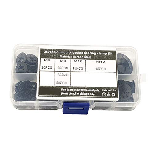 Mogen886 260Pcs M2-M12 Steel Nut Locking Star Washers Bearing Clamps Fastener Washers Set Kit Repair Tools Black #TOP4