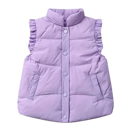 Image of Libertepe Baby Girls Stand Collar Down Vest Winter Warm Ruffle Sleeveless Quilted Puffer Jacket