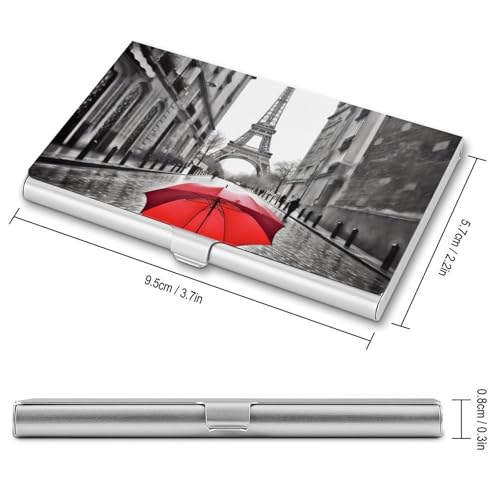 Slim Metal Business Card Holder - Eiffel Tower Paris Red Umbrella Aluminum Alloy Card Case with Buckle Closure, Holds 20 Cards & Cash, Professional Credit Card Size ID Holder for Men Women Gift2