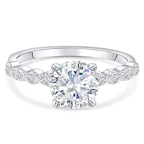 1-1/5 Carat (ctw) Classic Round Engagement Rings for Women Platinum Plated Silver, Moissanite Engagement Rings Wedding Anniversary Rings (7)