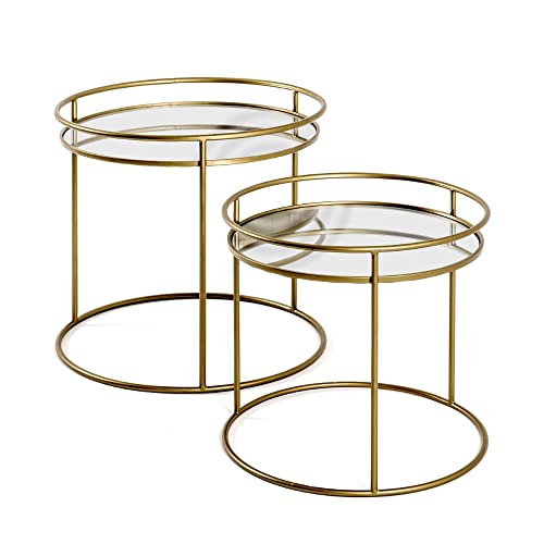 HAKU Möbel Juego de 2 mesas auxiliares oro, Metal, espejo - Dim.: AL 40/48 cm x diámetro 44/52 cm, Estilo: Art Déco