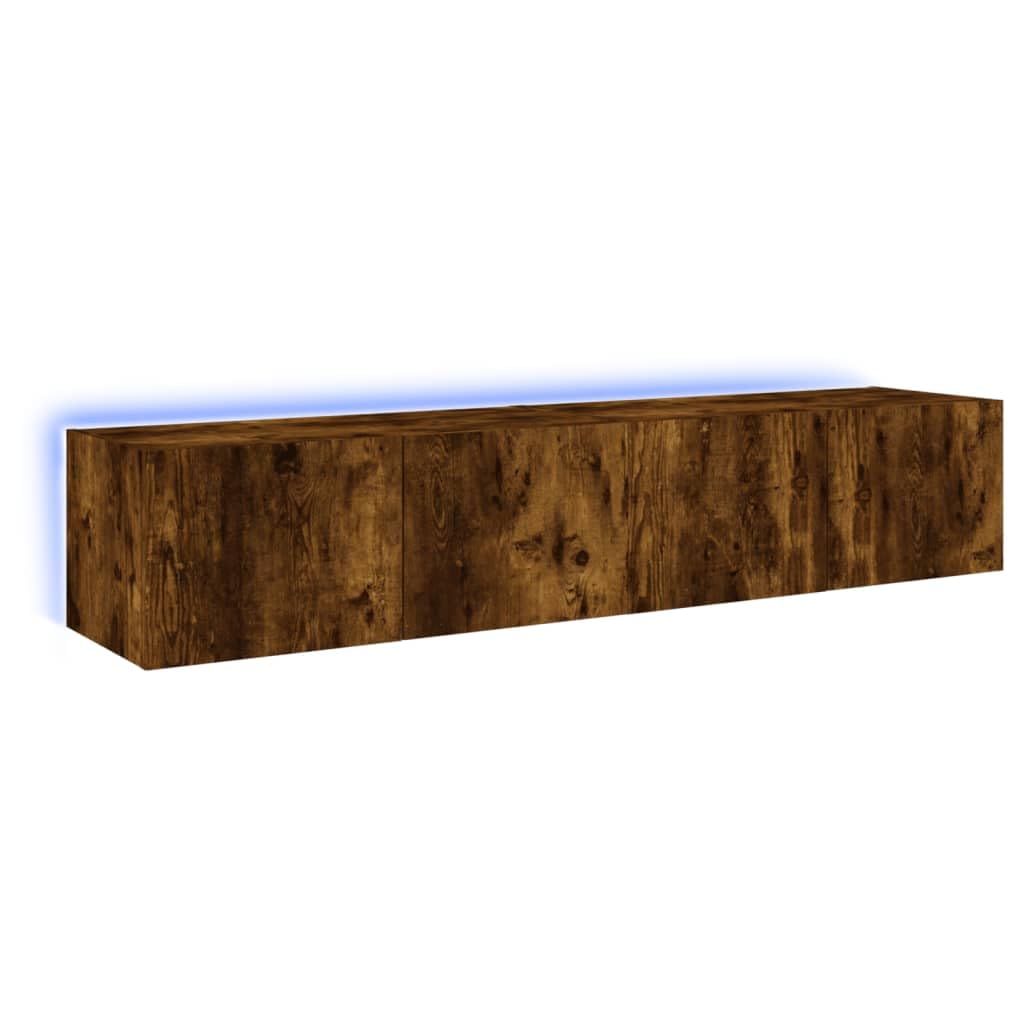 Muebles TV Muebles Comedor Armario cocinaMuebles TV de Pared Luces LED 2 uds Roble Ahumado 80x35x31 cm