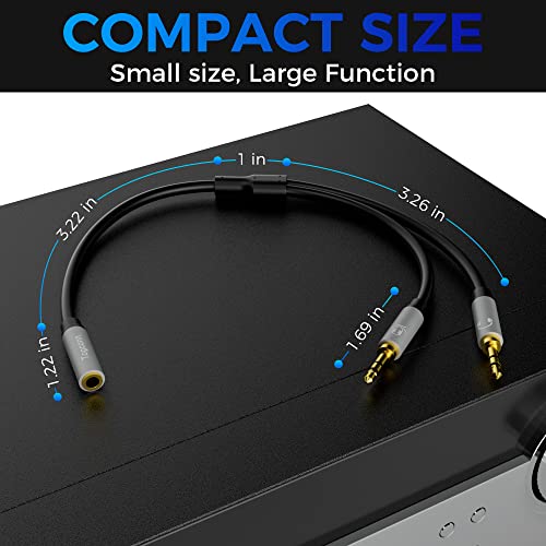 Headphone Y Splitter-Adapter 1/8 Inch AUX Audio Stereo, 3.5mm Female to Dual 3.5mm TRS Male Headphone Jack, Compatible with Smartphone, Samsung, Tablet, Laptop, PS4