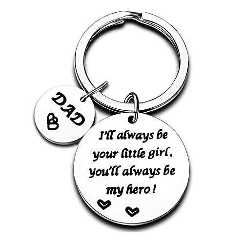 Dad Gifts From Son Daughter Dad Keychain Father Keyring Key Tags For Daddy Papa Men Jewelry For Father's Day Birthday (Hero Dad Keychain From Little Girl)
