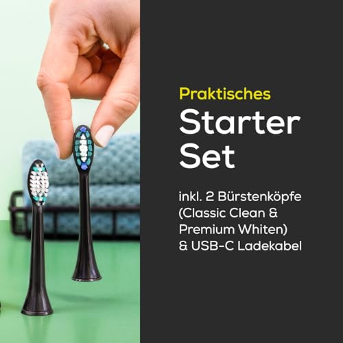 Beurer SC 30 Schallzahnbürste Jet Black, elektrische Zahnbürste mit 4 Putzmodi, 80.000 Schwingungen, mit akustischem Quadranten-Timer & LED-Anzeige, inkl. 2 Aufsteckbürsten, 100% recyceltes Gehäuse – Bild 7