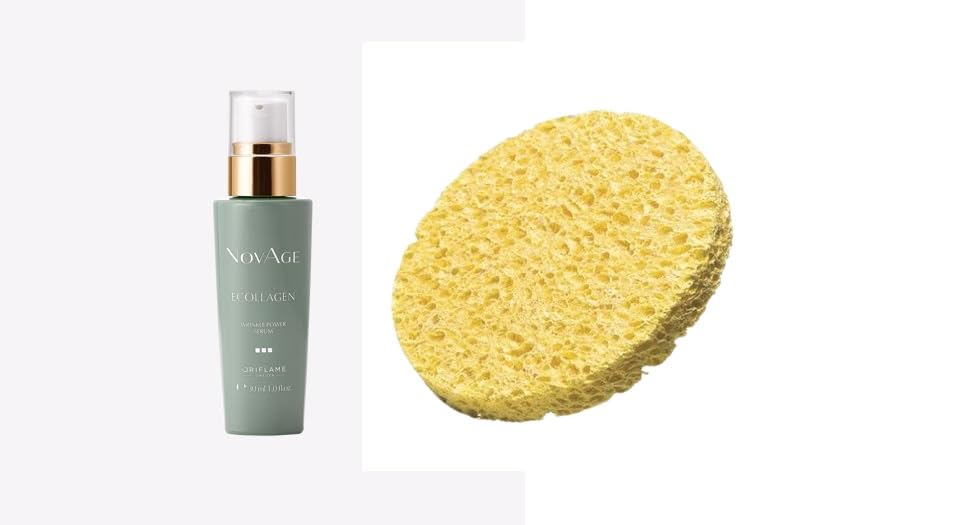 novage ecollagen wrinkle power serum - 30 ml and face cleansing sponge/scrubber - combo
