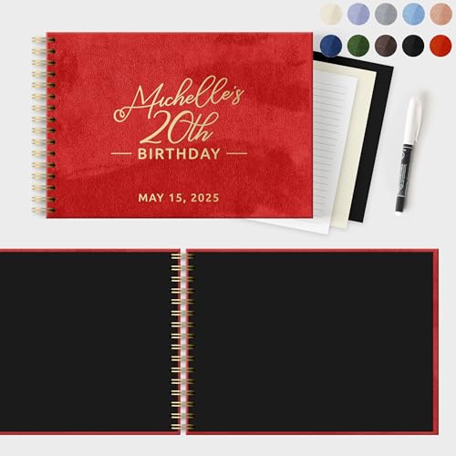 Image of Blank Guest Book with Photo Insert Personalized Spiral Scrapbook for Polaroid Pictures Custom Photo Album with Writing Space and Instax Polaroid Photo Album Scrapbook (Red, Large - 11.7x8.3 inch)