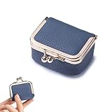 SHOFUL Mini Schmuckschatulle aus echtem Leder, tragbar, Münzgeldbörse, Schmucketui mit Kussschloss, Mini Reise Ring Box für Damen für Ohrringe, Ringe, Halsketten, Armbänder (blau)
