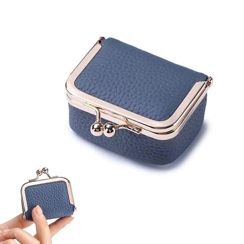 Mini boîte à bijoux portable en cuir véritable avec serrure à baiser, mini boîte à bagues de voyage pour femme pour boucles d'oreilles, bagues, colliers, bracelets (bleu)
