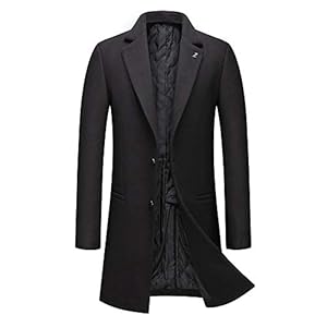 Allthemen Wintermantel Herren Mantel Slim Fit Mittellang Wollmantel mit Stehkragen Business Mantel Herren Winter #8818 Schwarz XL