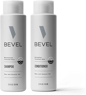 Bevel Shampoo and Conditioner Set for Men - Hair Wash Bundle Pack with Shea Butter and Coconut Oil Moisturizes and Detangles Textured Hair - 12 oz