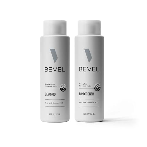 Bevel Juego de champú y acondicionador para hombres, paquete de lavado de cabello con manteca de karité y aceite de coco hidrata y desenreda el