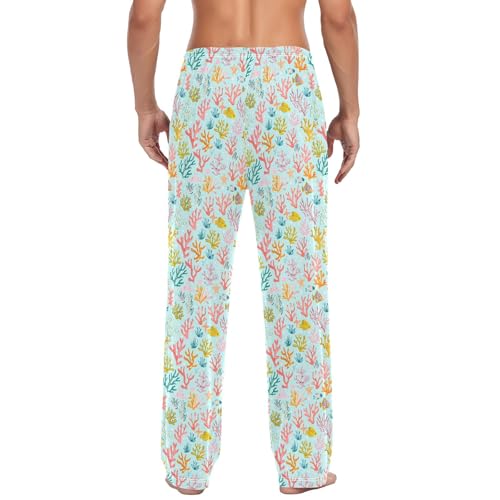 Mens Cotton Pajama Pants Sleep Lounge Pj Bottoms Sleepwear with Pockets Drawstring S Cute Colorful Coral3