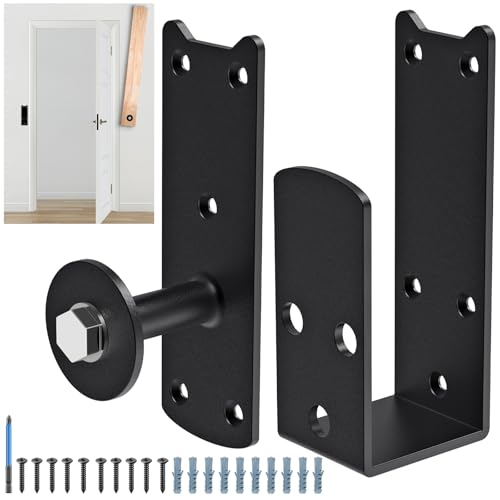 Insaga 2x4 Door Barricade Brackets, Heavy Duty Security Bar Brackets for Reinforced Door Protection, 4mm Thick U Bracket, Fits 2x4 Lumber for Apartments, Deck, Fence, Barn, Garage (Black-B-2Pack)