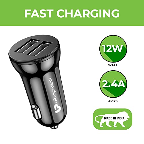 Image of ULTRAPROLINK Mach12|Fast Car Charger With Dual Usb Ports| Usb Car Charger For Cellular Phone 2.4A /12W With Type C Cable 1M|Um1144C|Black