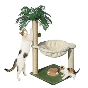 Cat Scratching Post for Indoor Cats 30 Inches Large Square Cat Scratcher with Hammock Cats Wooden Interactive Trackball Toy for Kitten and Adults Cats