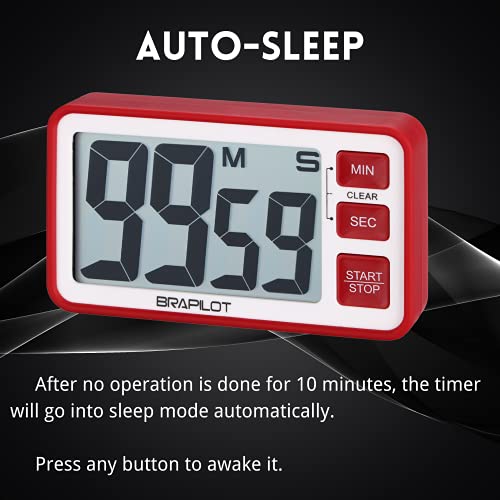 Digital Kitchen Timer Countdown - Brapilot Dt001 Digital Timer Count Up, Auto-Off, Memory For Cooking Classroom Bathroom Teachers Kids Baking Sports Games Office (Red Color) #TOP2