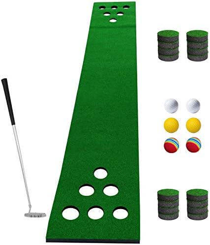 NAIZEA Golf Putting Mat Game Set, Golf Putting Green Mat, Golf Practice Training Aid, Foldable Golf Training Mat, Golf Practice Putter Equipment for Indoor