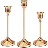 ANVINKU 3 Stück Roségold kerzenständer, Messing Metall Stabkerzenhalter, Vintage Taper Kerzenständer Stabkerzen, Kerzenhalter Hochzeit für Tisch, Kaminsims, Hochzeit, Weihnachtsfeier, Geschenk