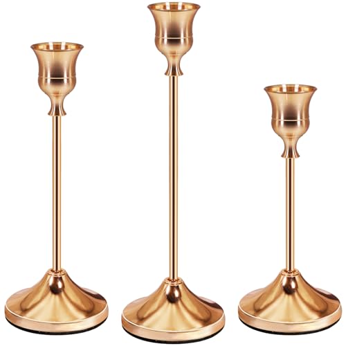 ANVINKU 3 Stück Roségold kerzenständer, Messing Metall Stabkerzenhalter, Vintage Taper...