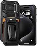 VRS DESIGN Origin Wallet Card Holder Case [3 Cards] for iPhone 15 Pro (2023), Rugged Semi-Automatic 3-Card Slot & Kickstand Case (Matte Black)