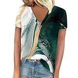 Summer 𝐅𝐫𝐢𝐝𝐚𝐲, Shirt Damen Sommer Lustige V Ausschnitt Kurzärmelige T Shirt Oversize Party Leichtes Regular Coole Tunika, Schulmädchen Outfit Frau Sexy Grün 3XL